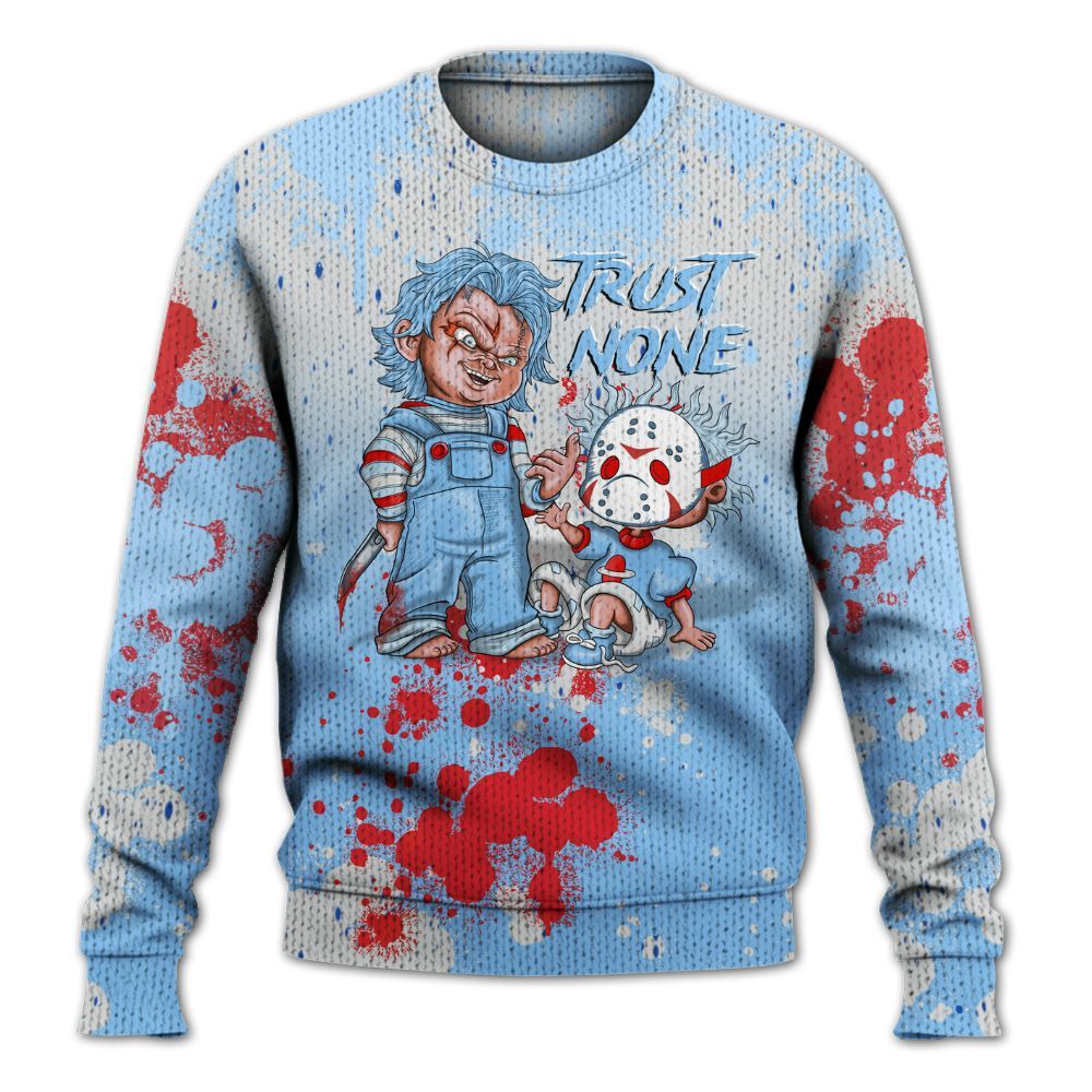 Knitted Sweater To Match University Blue 5s - Trust No One Scary