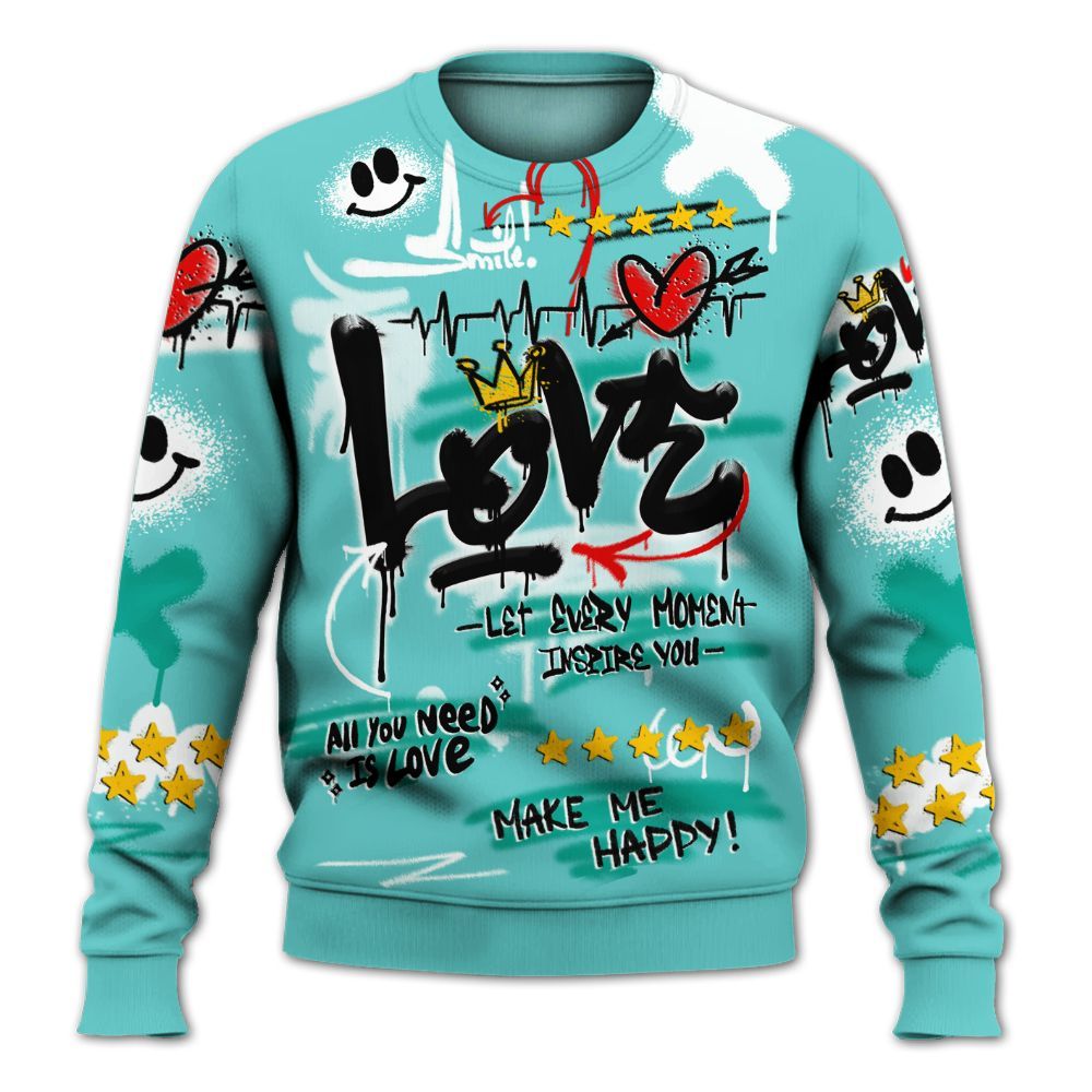 Sweatshirt To Match KD 4 Easter Mint Candy - Happy Love Beats Graffiti All Over Print