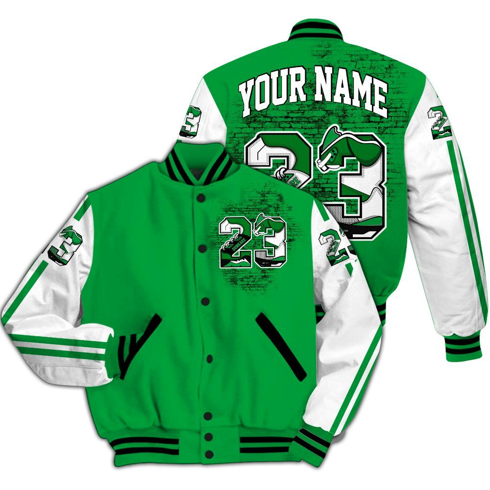 Varsity Jacket To Match Low Lucky Green 1s - Custom Name Number 23 5s All Over Print