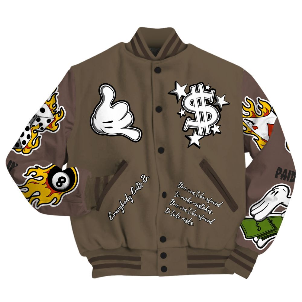 Varsity Jacket To Match AMM Dark Mocha 4s - Everybody Paid In Full Graphic All Over Print