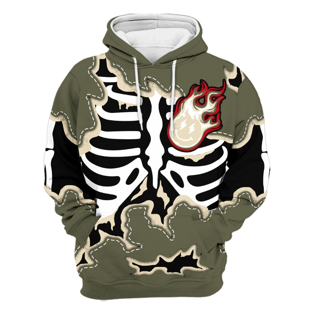 Hoodie To Match Travis Scott Low OG Medium Olive 1s - Skeleton Smiley Face All Over Print