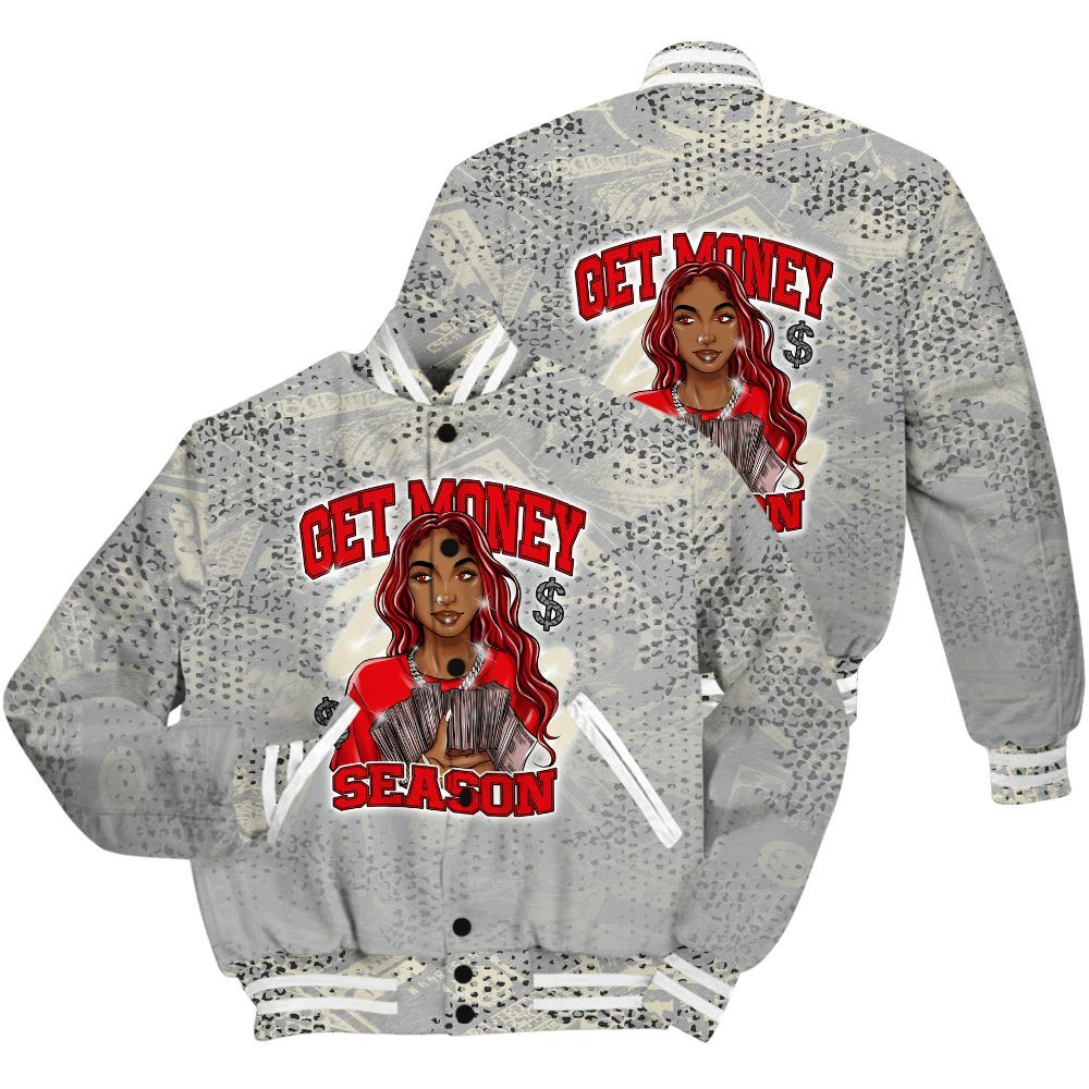 Varsity Jacket To Match Cement Grey 3s Shirt - Get Moneys Season Banknote All Over Print