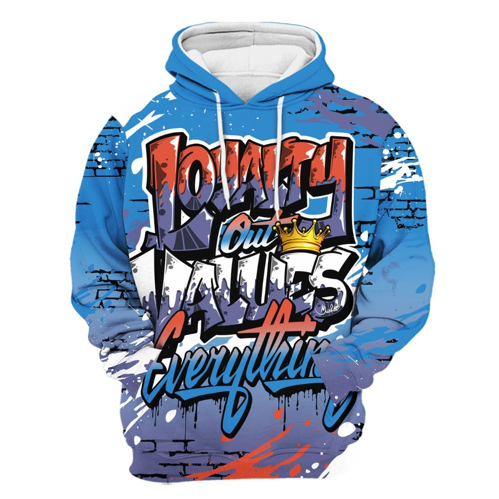 Hoodie To Match Hi-Res Blue 700s - Values Of Loyalty Drip All Over Print