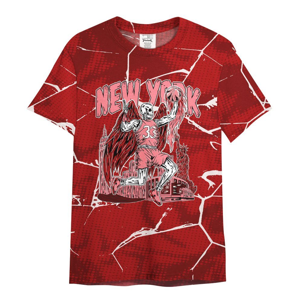 Shirt To Match Red Taxi 12s - Ewing Era Skeleton Crack All Over Print