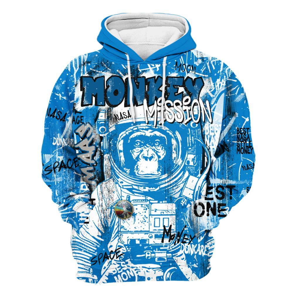 Hoodie To Match Industrial Blue 4s - Monkey Misson Space Military Blue 4s All Over Print