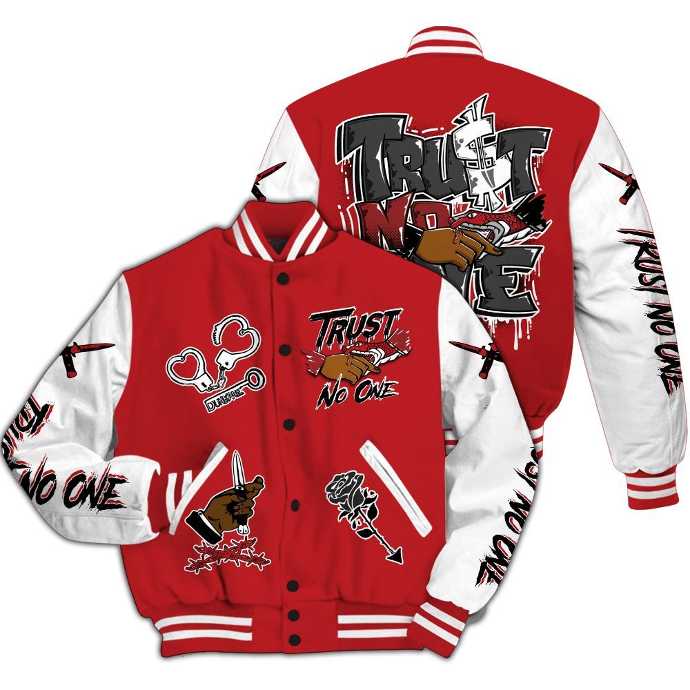 Varsity Jacket To Match Retro Cherry 12s - Trust No One Dripping All Over Print