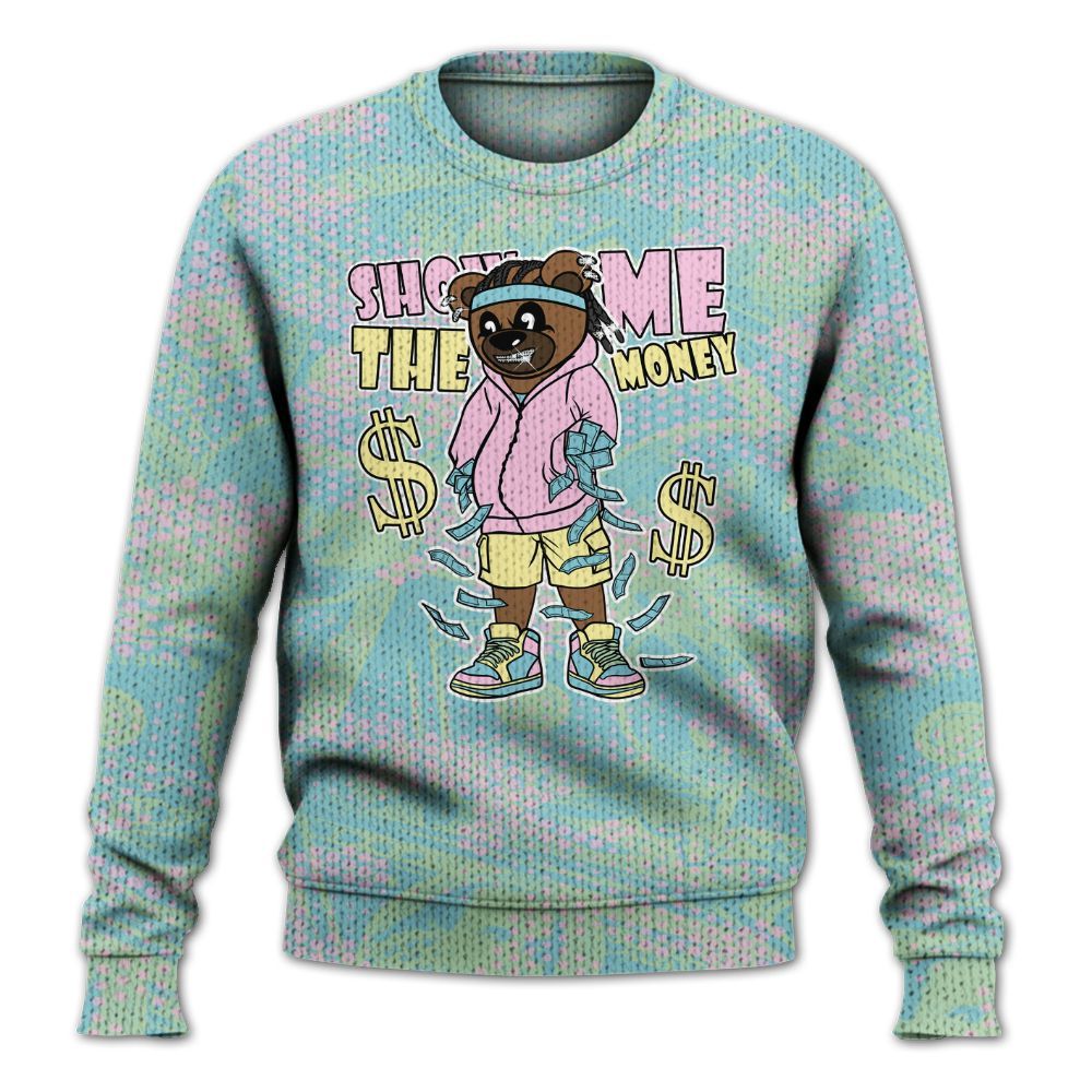 Knitted Sweater To Match SB Dunk Low Visty - Show Me Bear Banknotes Art