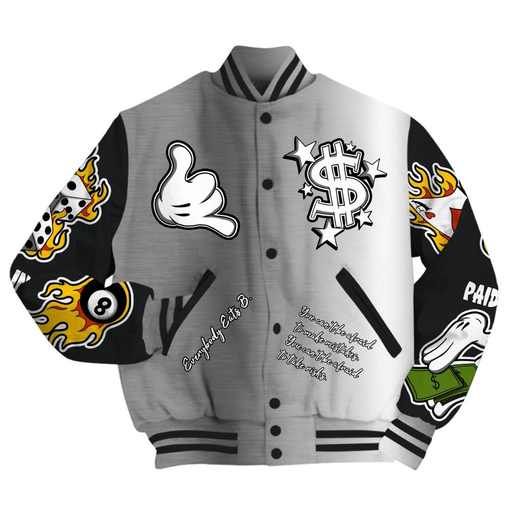 Varsity Jacket To Match Metallic Silver 14s - Everybody Paid In Full Graphic All Over Print