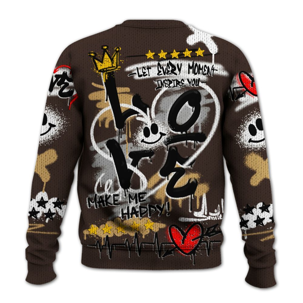 Knitted Sweater To Match 2025 Retro Earth 5s - Happy Love Beats Graffiti Streetwear