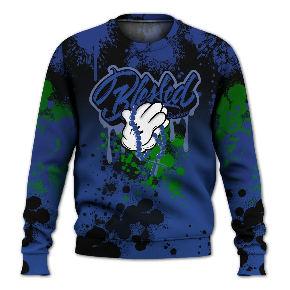 Sweatshirt To Match Retro Hyper Royal 13s - God Blessed Ink Drip All Over Print