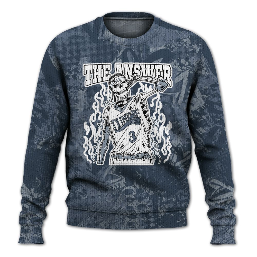 Knitted Sweater To Match Low Diffused Blue 11s - Allen Answer Skeleton Heart