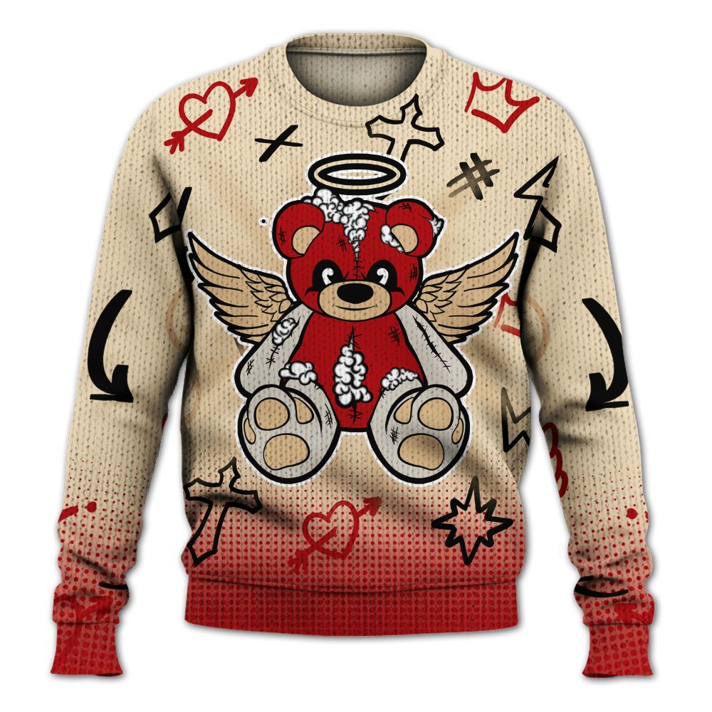 Knitted Sweater To Match Dunk Low Strawberry Waffle - Gods Guides Me Bear Graphics