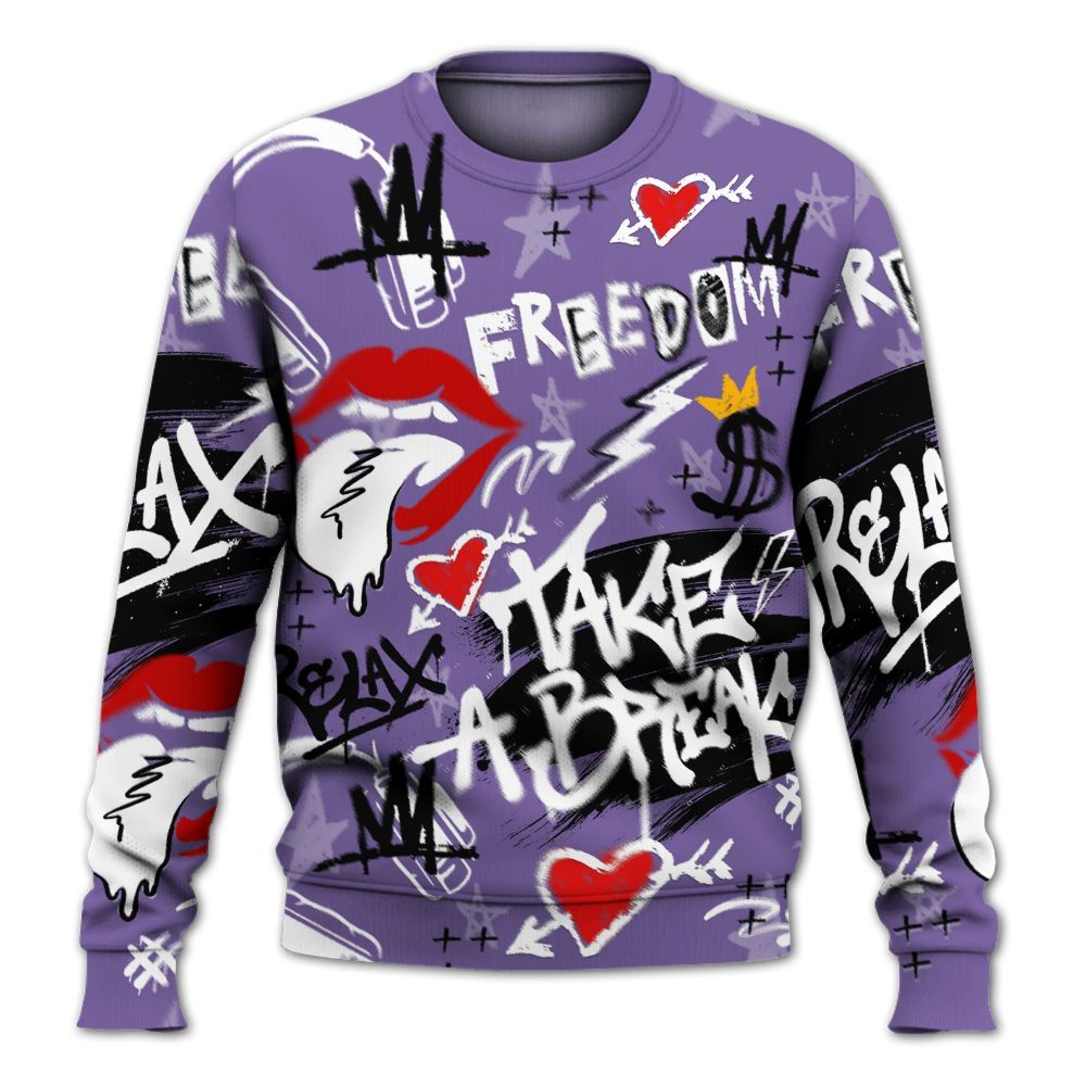 Sweatshirt To Match Dunk Low Black Raspberry - Take Break Freedom Graffiti Streetwear All Over Print