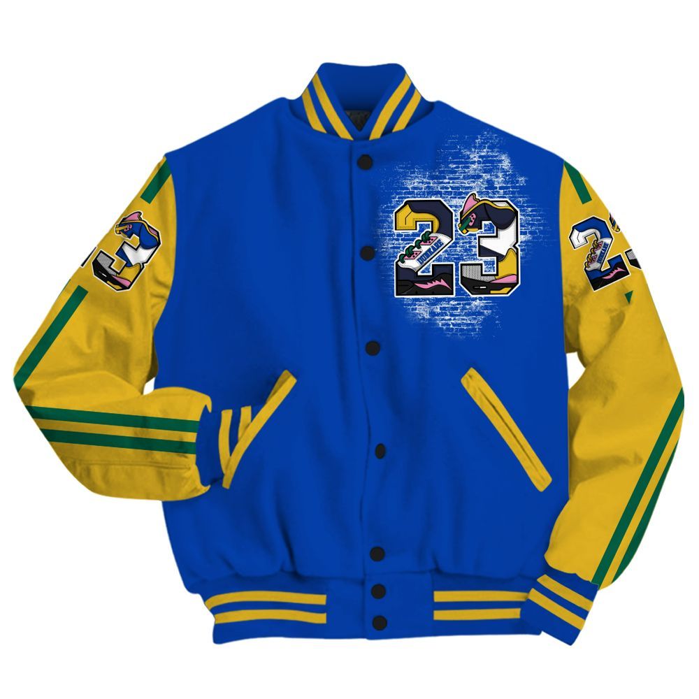 Varsity Jacket To Match Brazil Racer Blue Yellow 3s - Custom Name Number 23 5s All Over Print