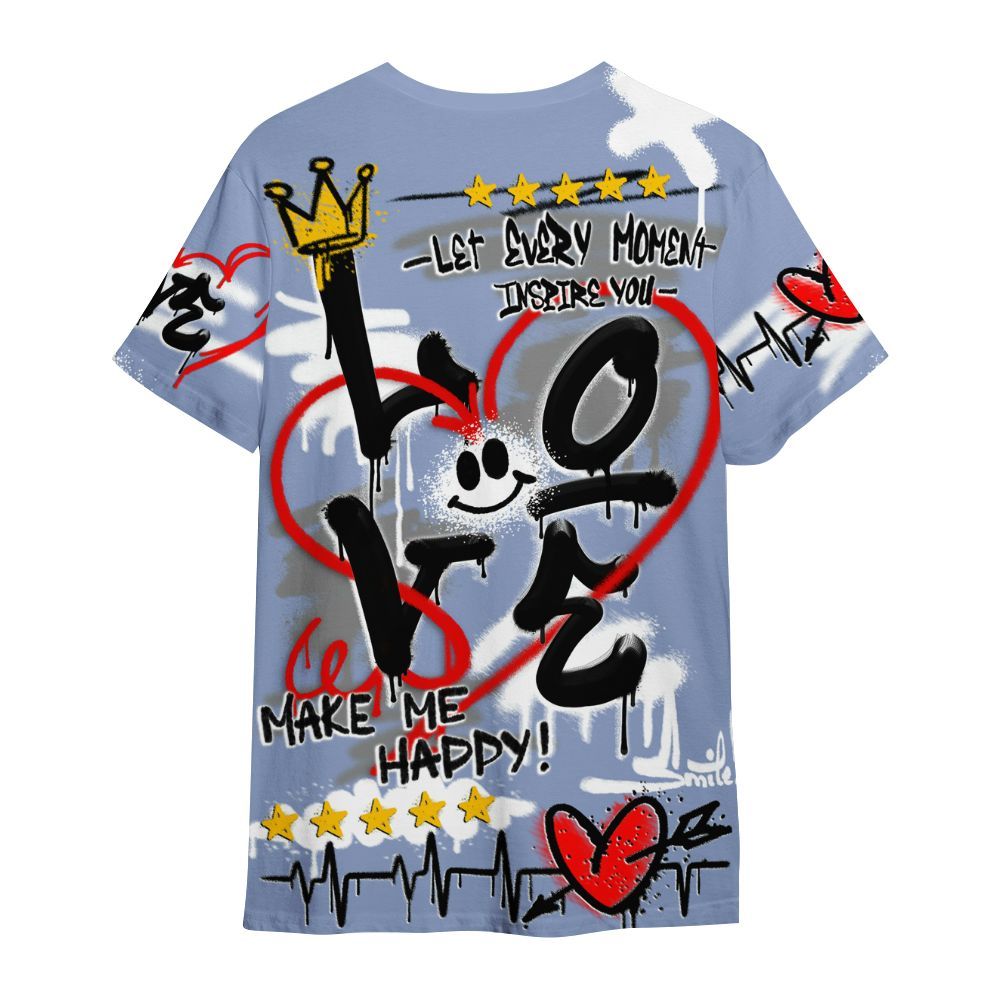 Shirt To Match Retro Blue Grey 13s - Happy Love Beats Graffiti Streetwear All Over Print