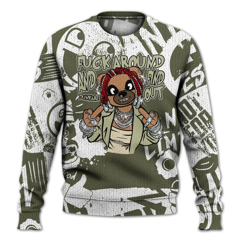 Knitted Sweater To Match Low OG Medium Olive 1s - F#ck Around Bear Bear Monogram Graffiti