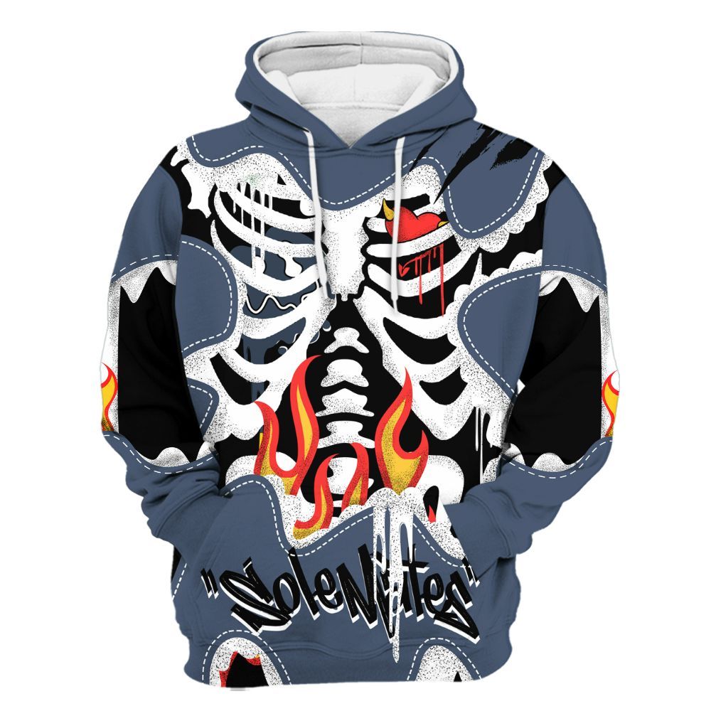 Hoodie To Match Low Diffused Blue 11s - Skeleton Burning Heart Drip All Over Print
