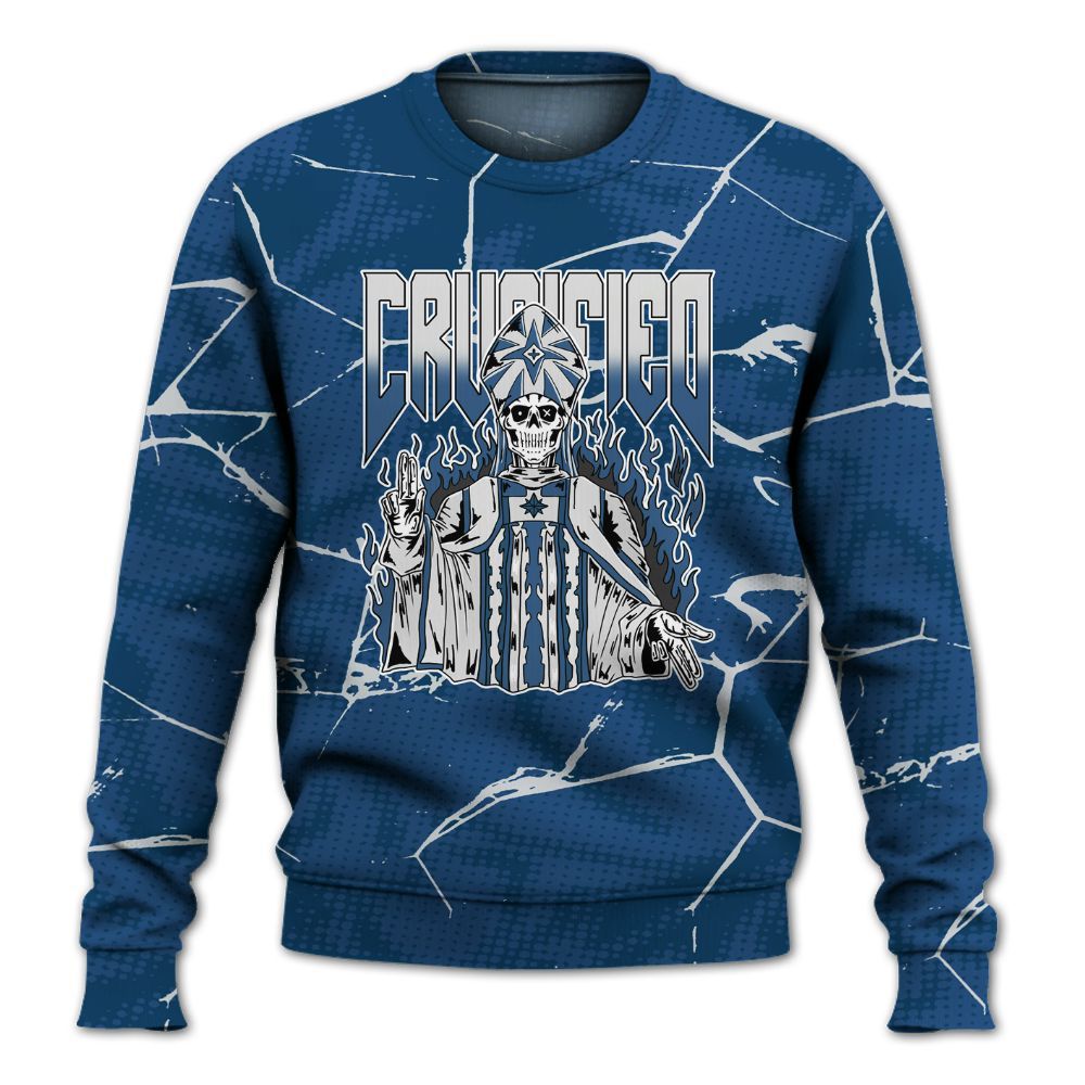 Sweatshirt To Match High OG Midnight Navy 1s - Crucified Skeleton Crack All Over Print