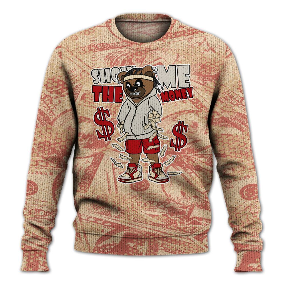 Knitted Sweater To Match Dunk Low Strawberry Waffle - Show Me Bear Banknotes Art