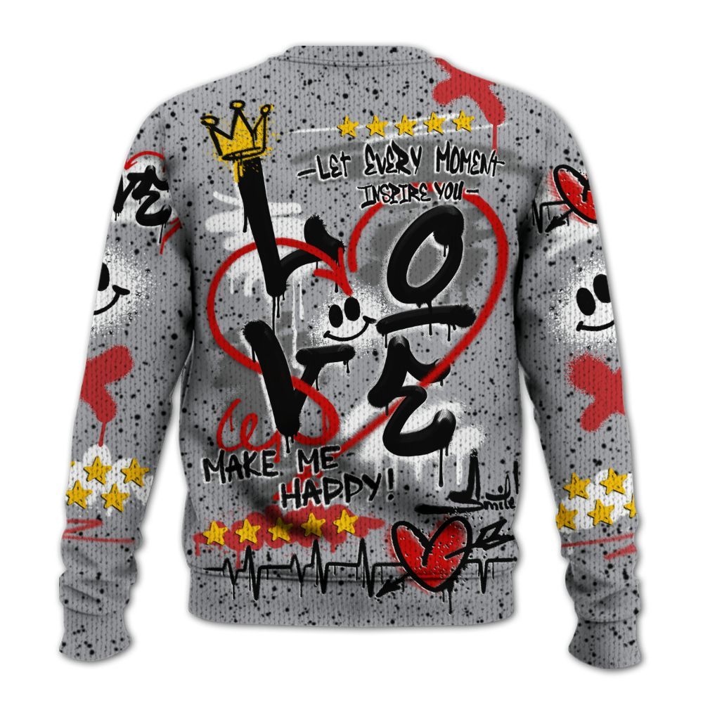 Knitted Sweater To Match White Cement 4s - Happy Love Beats Graffiti Streetwear
