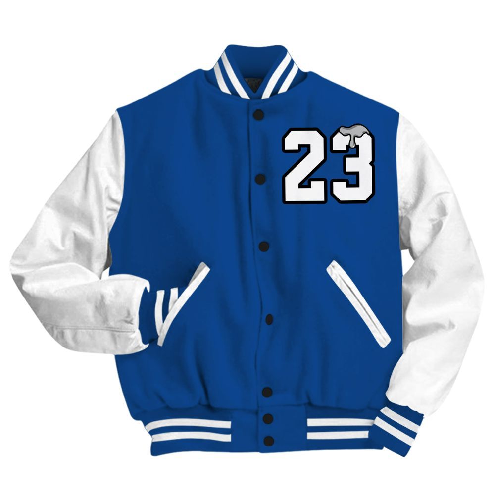 Varsity Jacket To Match Air Ship Royal Blue - Custom Name Number 23 Drip All Over Print
