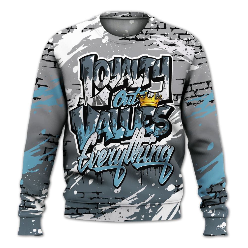 Sweatshirt To Match Retro Light Graphite Wolf Grey 5s - Values Of Loyalty Drip All Over Print
