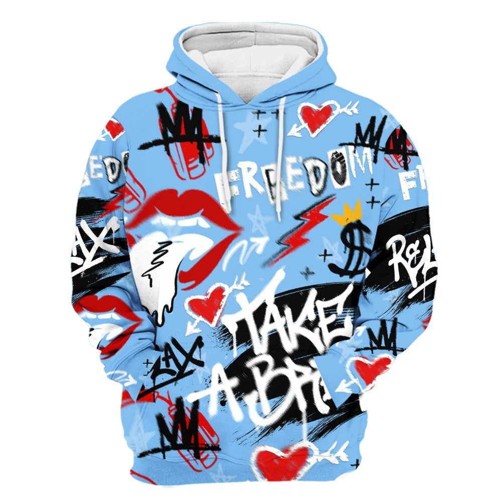 Hoodie To Match University Blue 5s - Take Break Freedom Graffiti Streetwear All Over Print