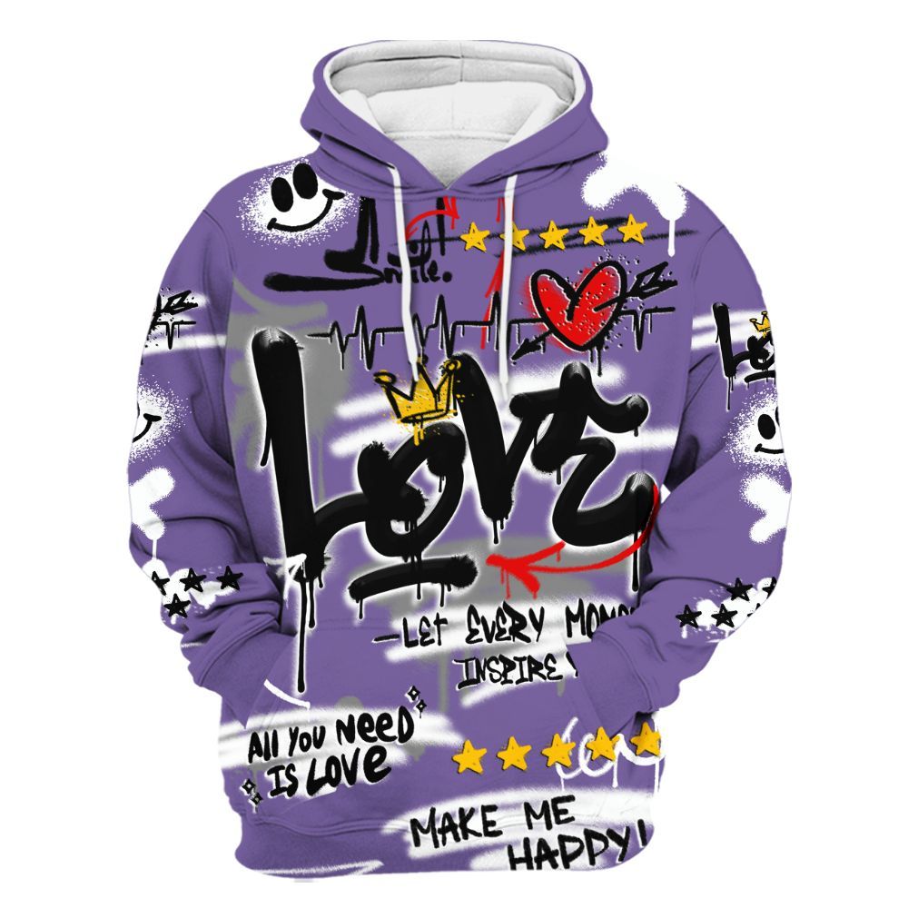 Hoodie To Match Dunk Low Black Raspberry - Happy Love Beats Graffiti Streetwear All Over Print