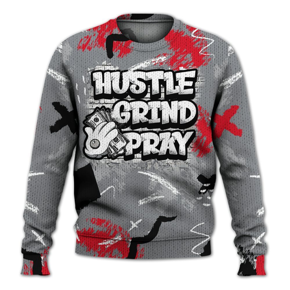 Knitted Sweater To Match Black Cement 3s - Hustle Grind Pray Retro
