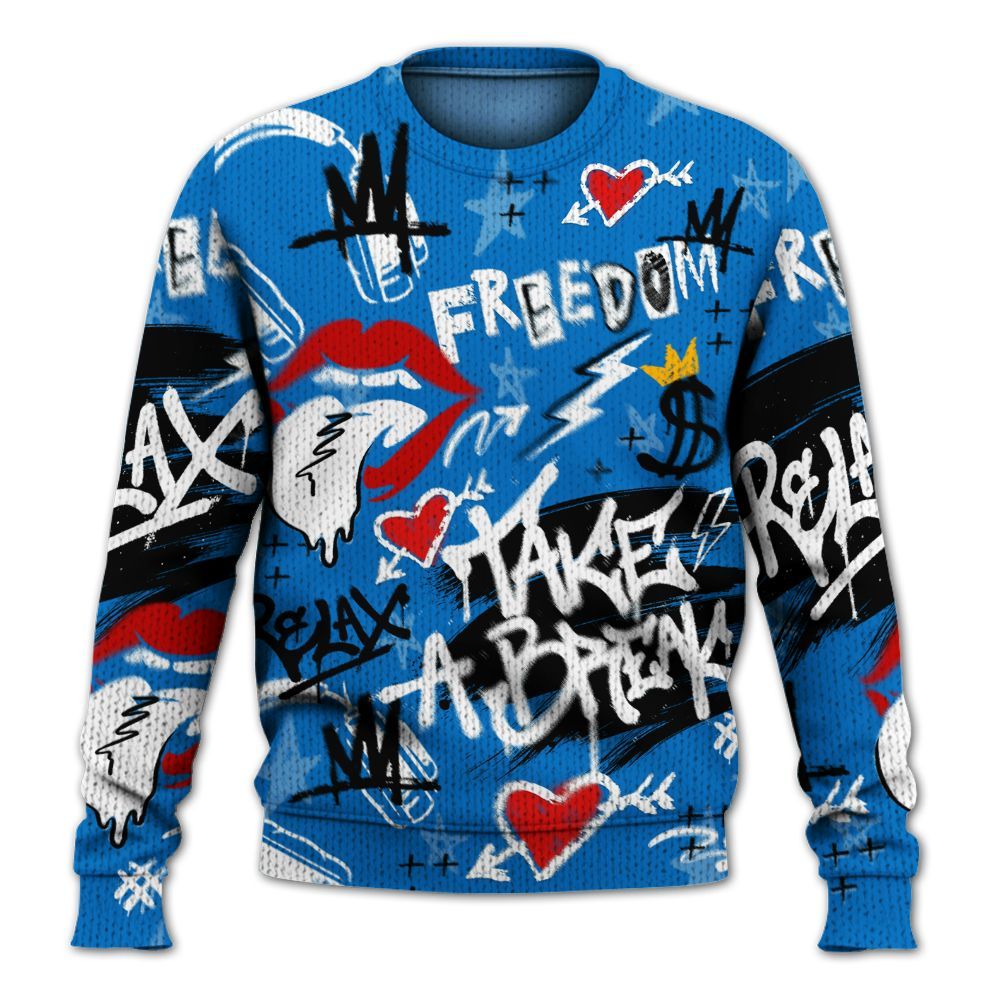 Knitted Sweater To Match Low Game Royal 1s - Take Break Freedom Graffiti Streetwear