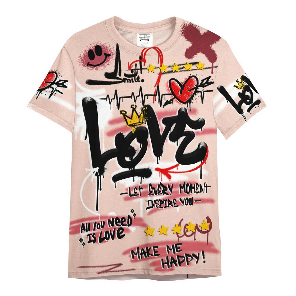 Shirt To Match Washed Coral 2s Shirt, Happy Love Beats Graffiti Streetwear All Over Print
