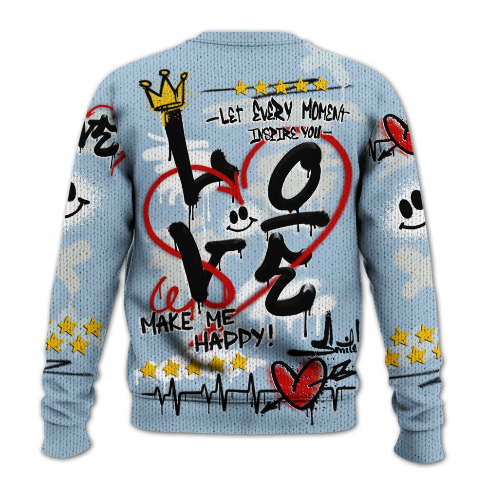 Knitted Sweater To Match Forget Me Not 4s - Happy Love Beats Graffiti Streetwear