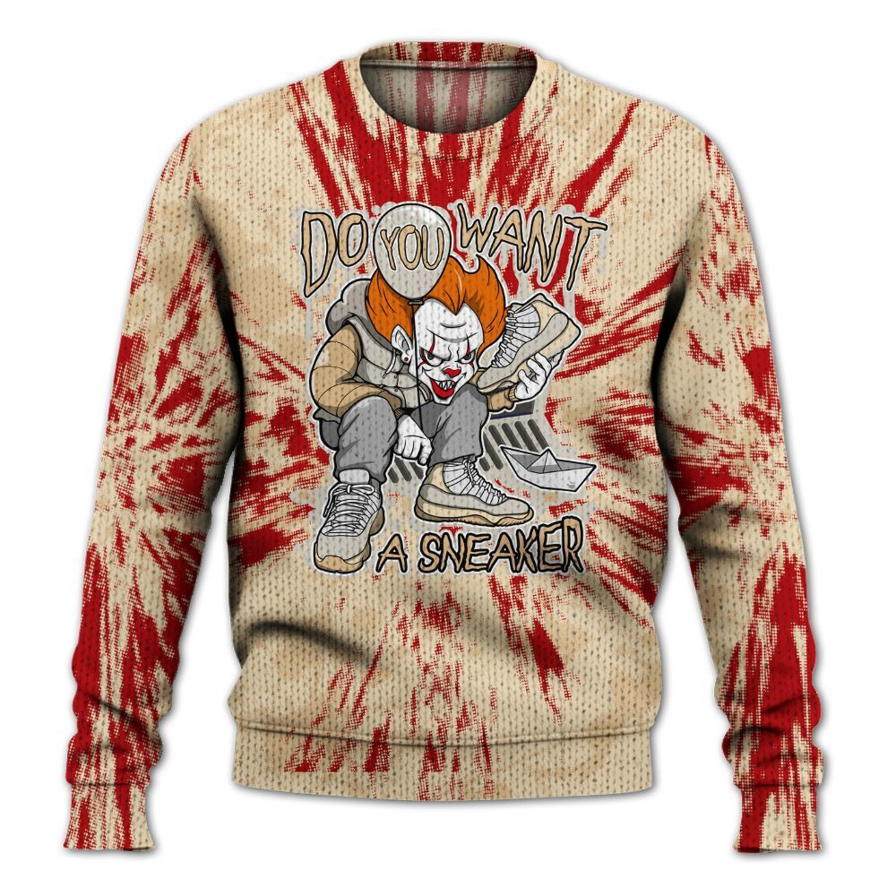 Knitted Sweater To Match Dunk Low Strawberry Waffle - Clown Scary Sneakers Graphic Halloween