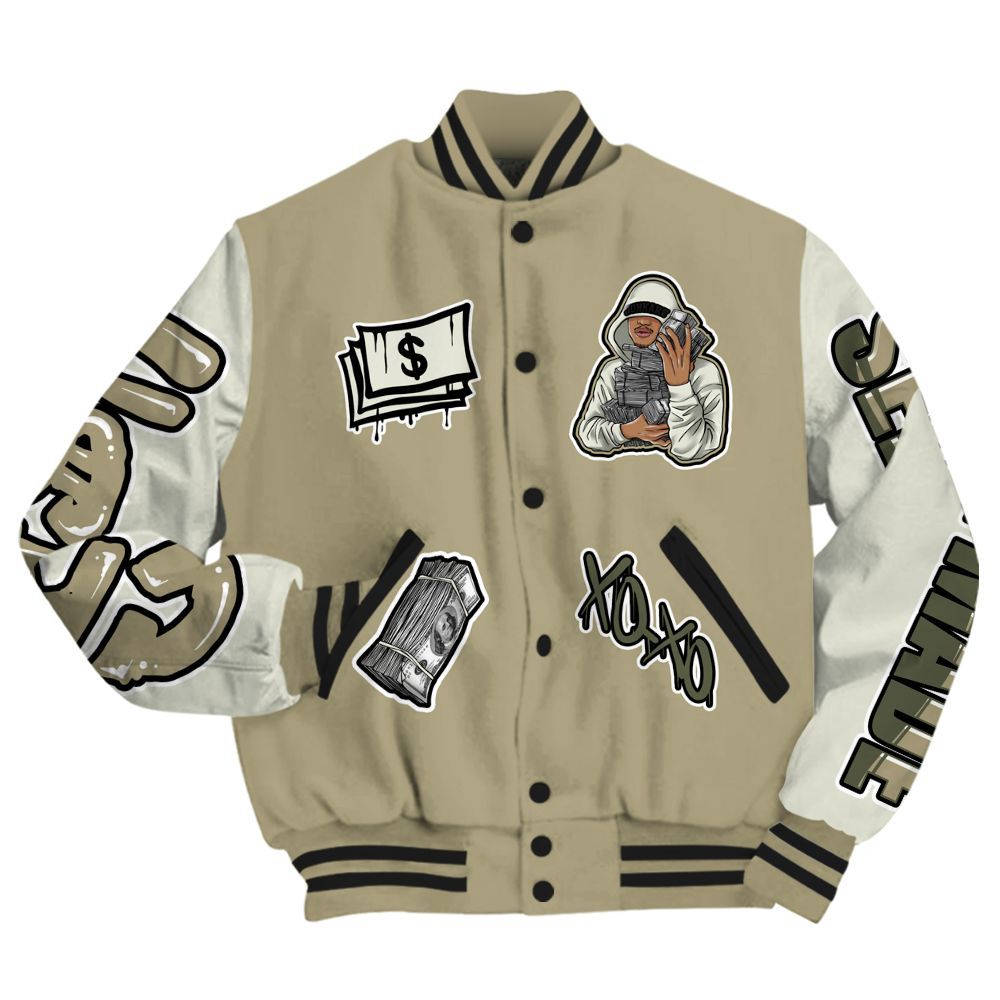 Varsity Jacket To Match Low OG Medium Olive 1s - Selfmade Unique All Over Print