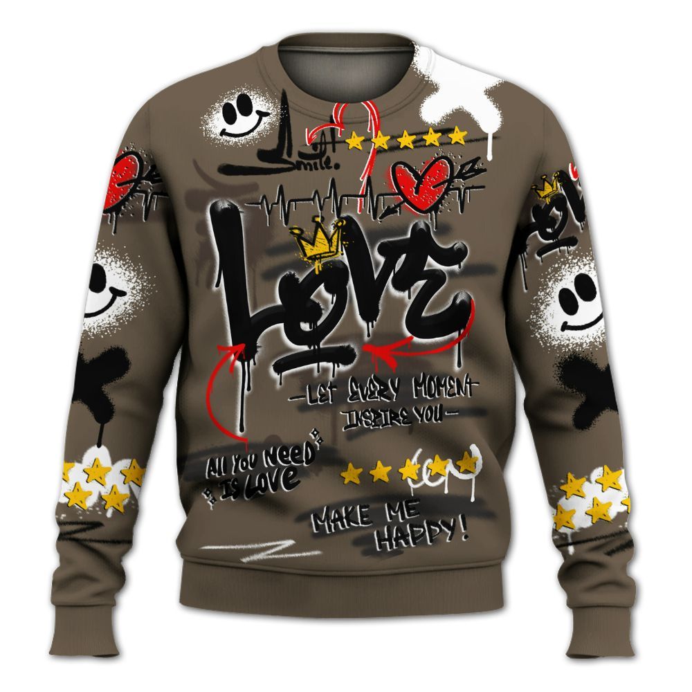 Sweatshirt To Match AMM Dark Mocha 4s - Happy Love Beats Graffiti Streetwear All Over Print