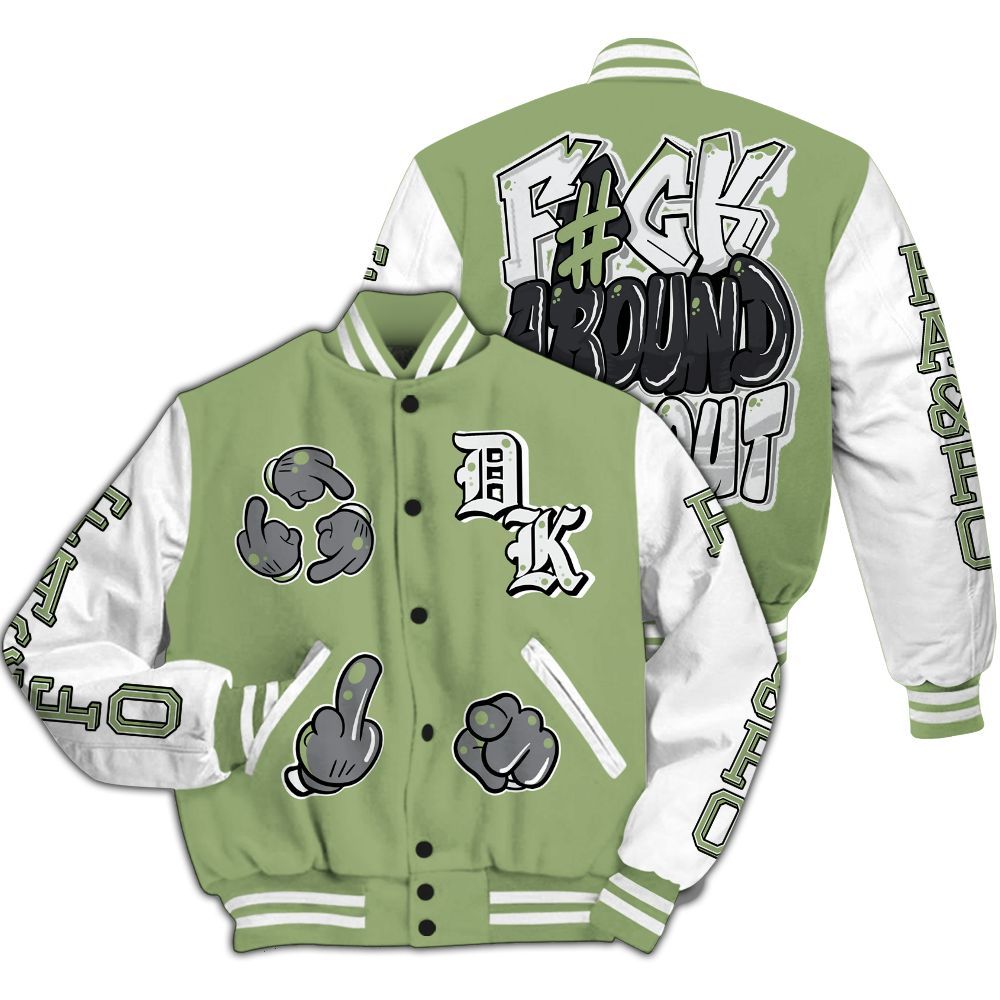 Varsity Jacket To Match Oil Green 4s - F Around Find Out Graphic All Over Print