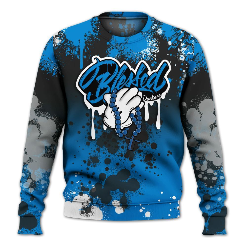 Sweatshirt To Match High OG FragmentxULA White Black 1s - God Blessed Ink Drip All Over Print