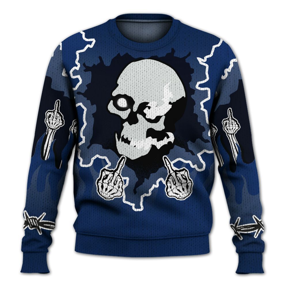 Knitted Sweater To Match High OG Deep Royal Blue 1s - F Around Find Out Graphic Trapped