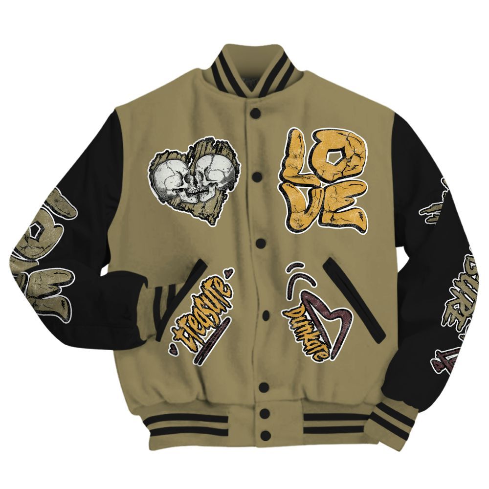Varsity Jacket To Match Black Olive 7s - Skull Bear All Over Print