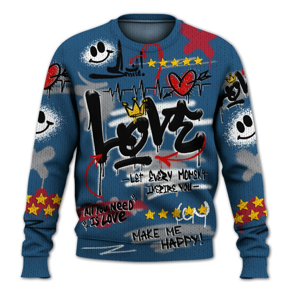 Knitted Sweater To Match Rare Air 3s - Happy Love Beats Graffiti Streetwear