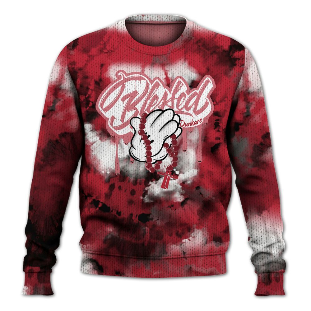 Knitted Sweater To Match Red Flint 13s - God Blessed Tie Dye