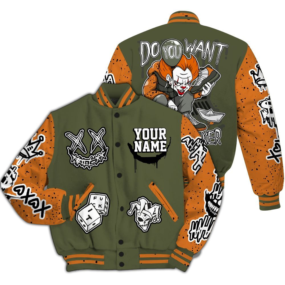 Varsity Jacket To Match Olive 5s - Clown Scary Sneakers Graphic Custom Name All Over Print