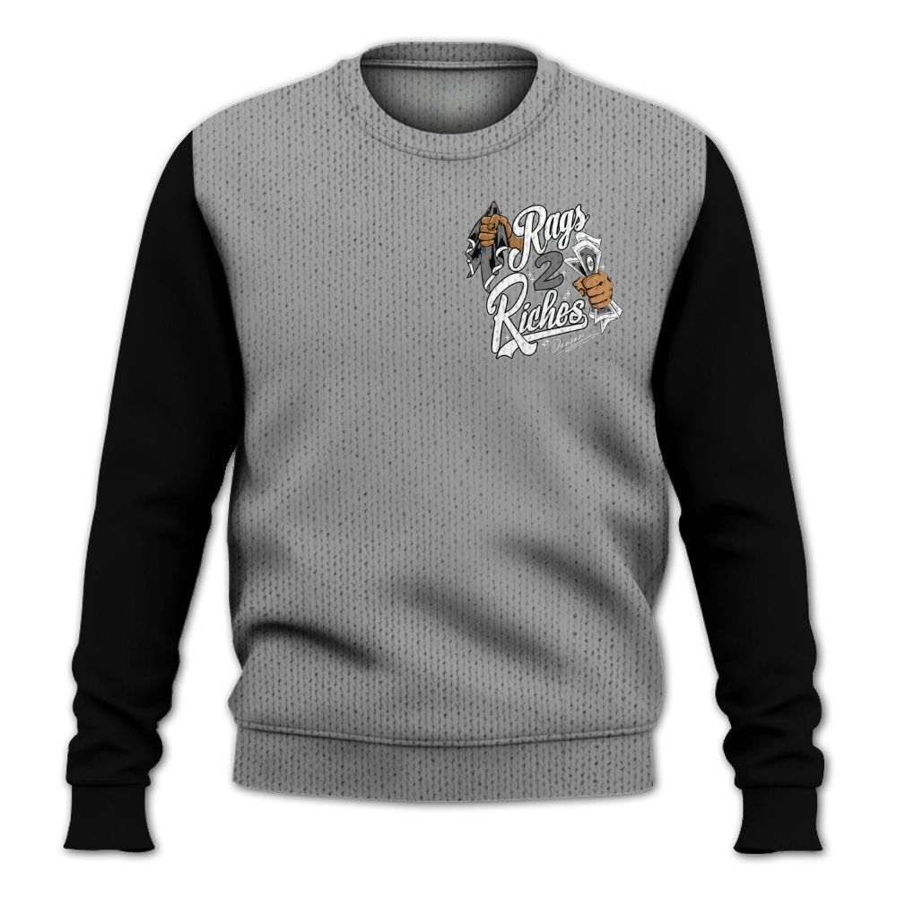 Knitted Sweater To Match Black Wolf Grey 12s, Custom Name Rag 2 Riches