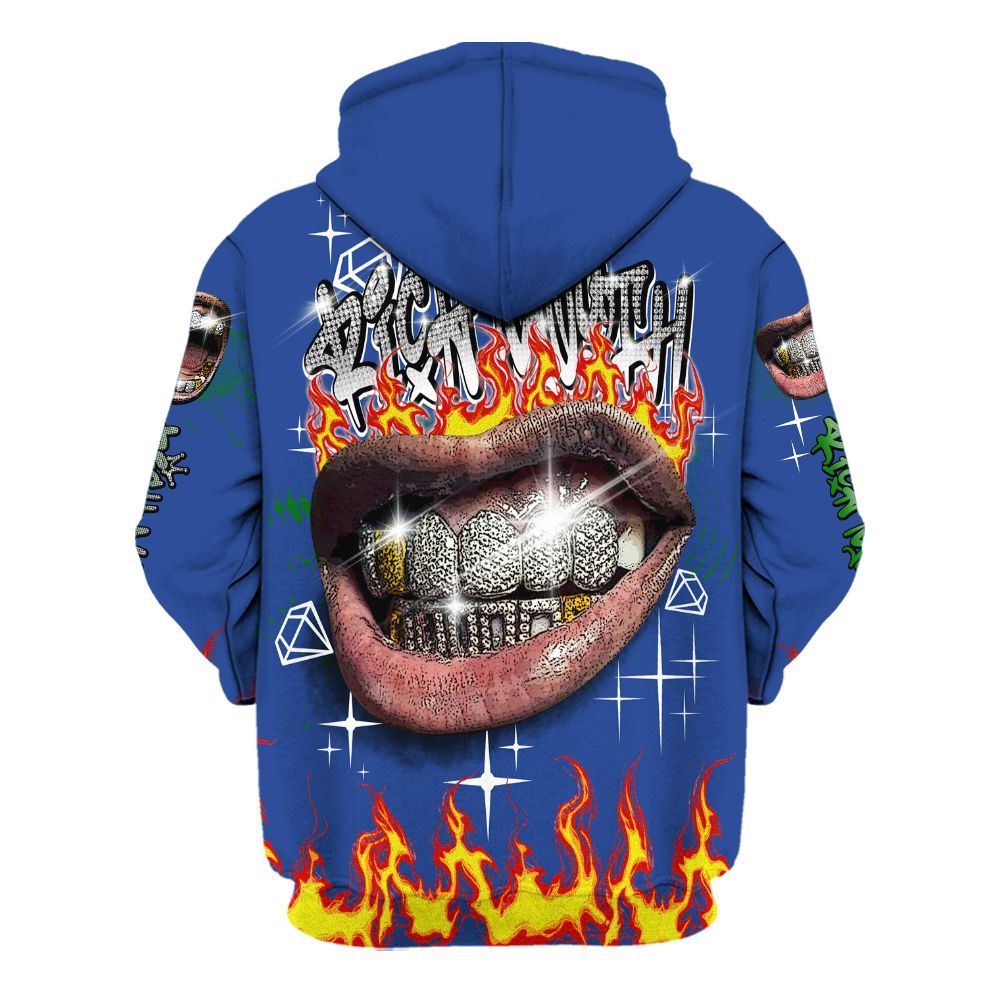Hoodie To Match Retro Hyper Royal 13s - Rich Mouth Fire Rap Retro 90s All Over Print