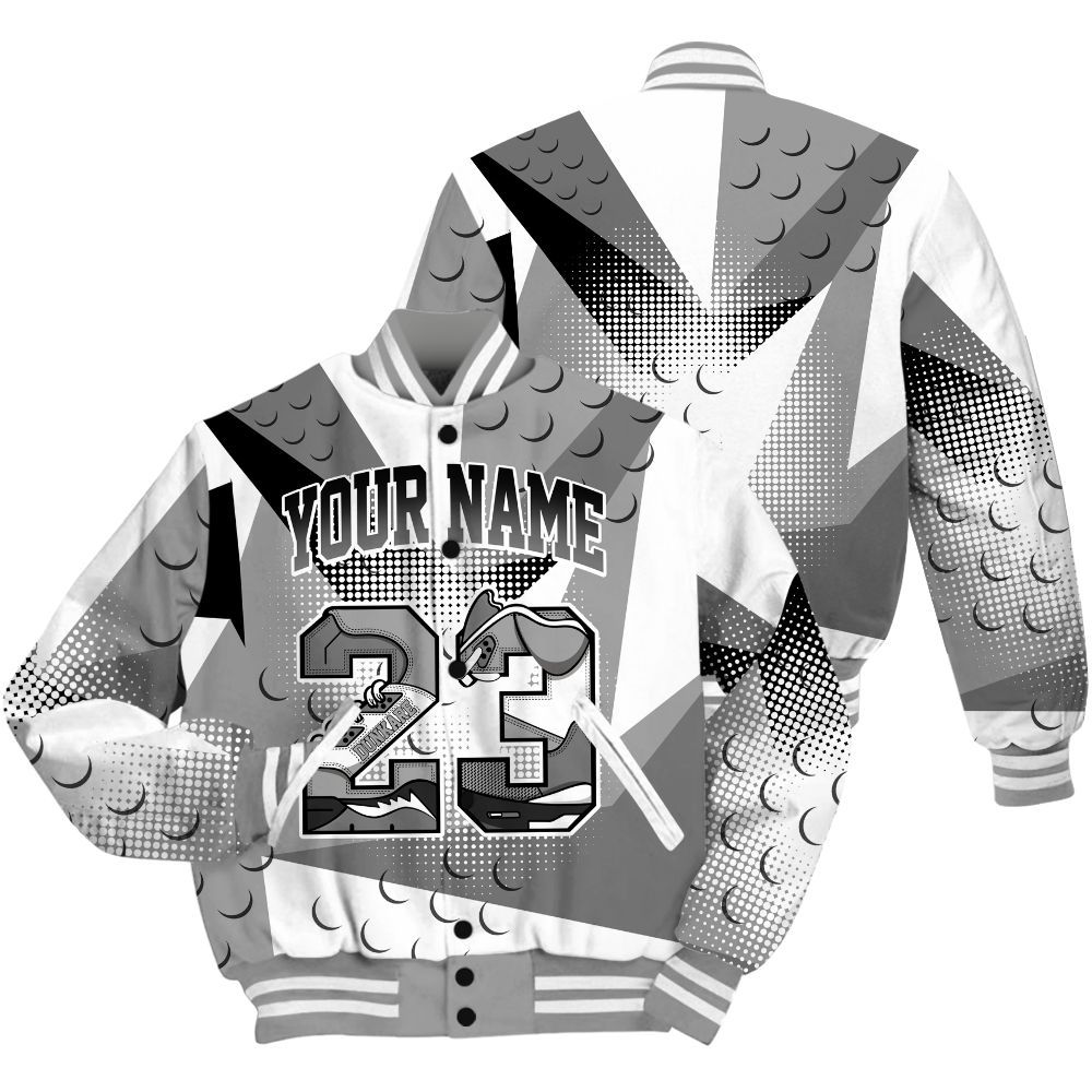 Varsity Jacket To Match Black Wolf Grey 12s Shirt, Poly Custom Name Number 23 5s All Over Print