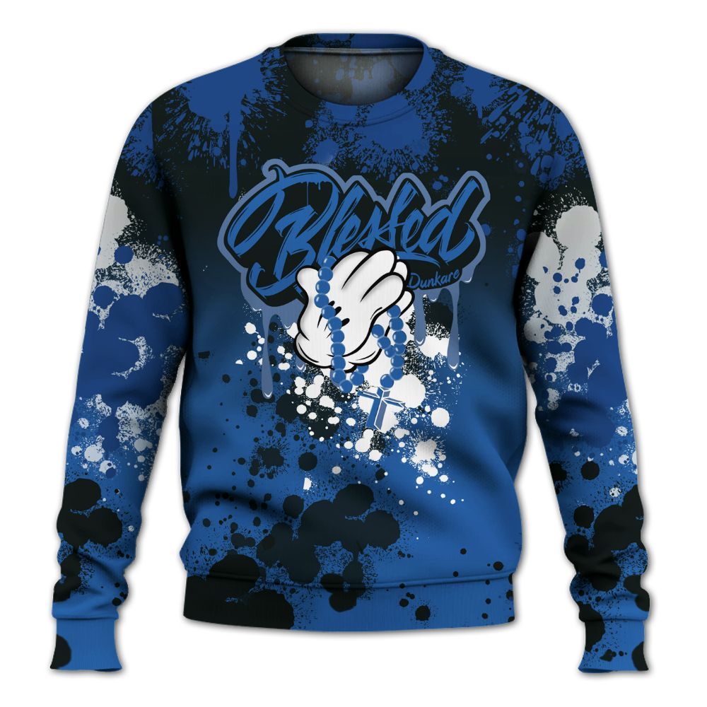 Sweatshirt To Match Brave Blue 13s - God Blessed Ink Drip All Over Print