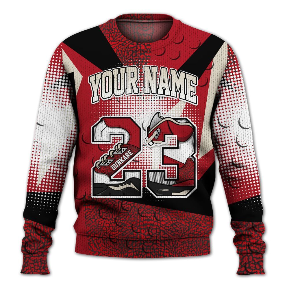 Sweater To Match Mid Red Cracked Leather 1s - Custom Name 23 5s Graphic