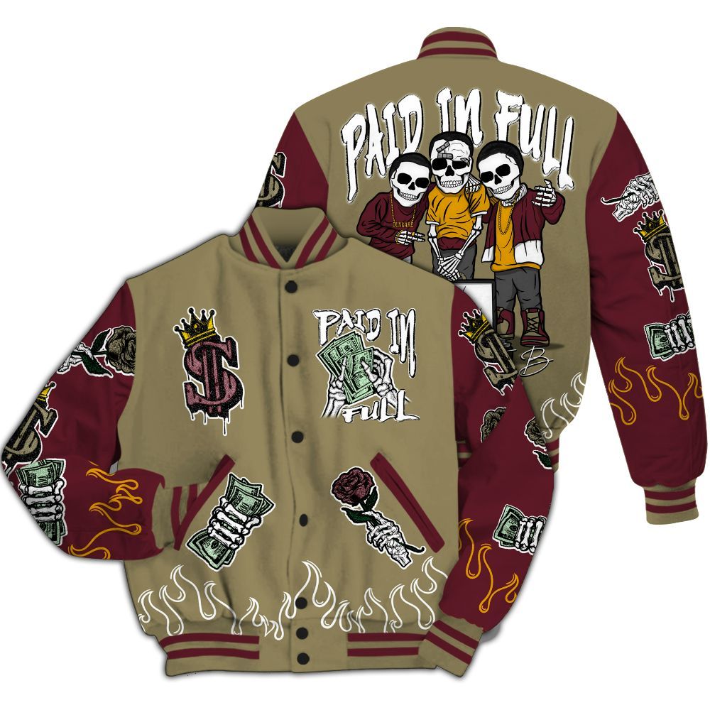 Varsity Jacket To Match Black Olive 7s - Fire Everybody Paid In All Over Print