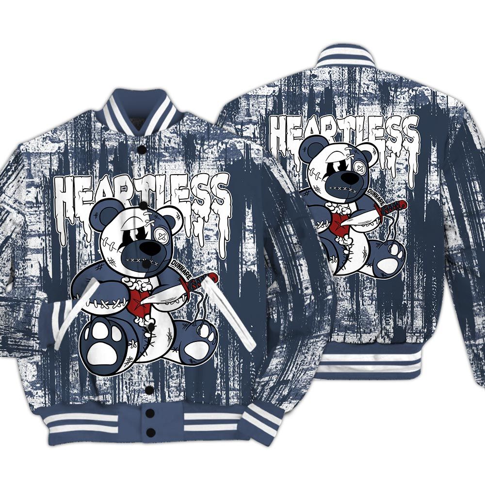 Varsity Jacket To Match Low Diffused Blue 11s - Heartless Bear Glitch Art Varsity Jacket Unisex