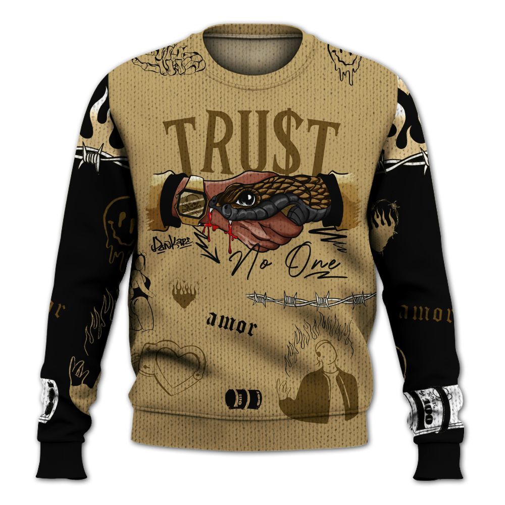 Knitted Sweater To Match High OG Black Metallic Gold 1s - Snake Trust No One